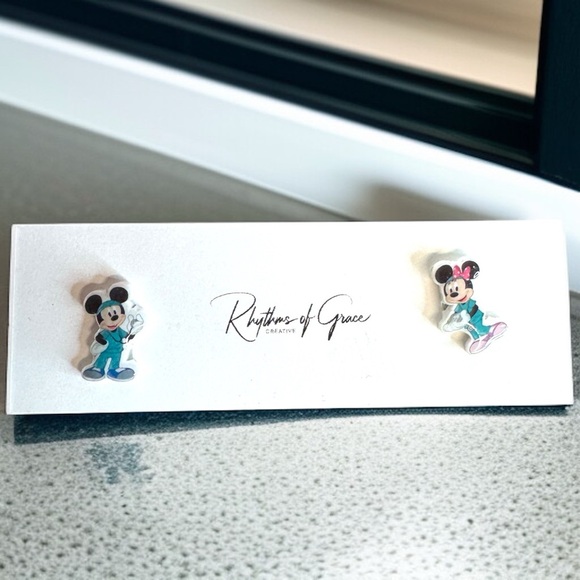 Medical Staff Mouse Ears Stud Earrings - Playful and Professional! 🩺 NWT Studs - Picture 4 of 4
